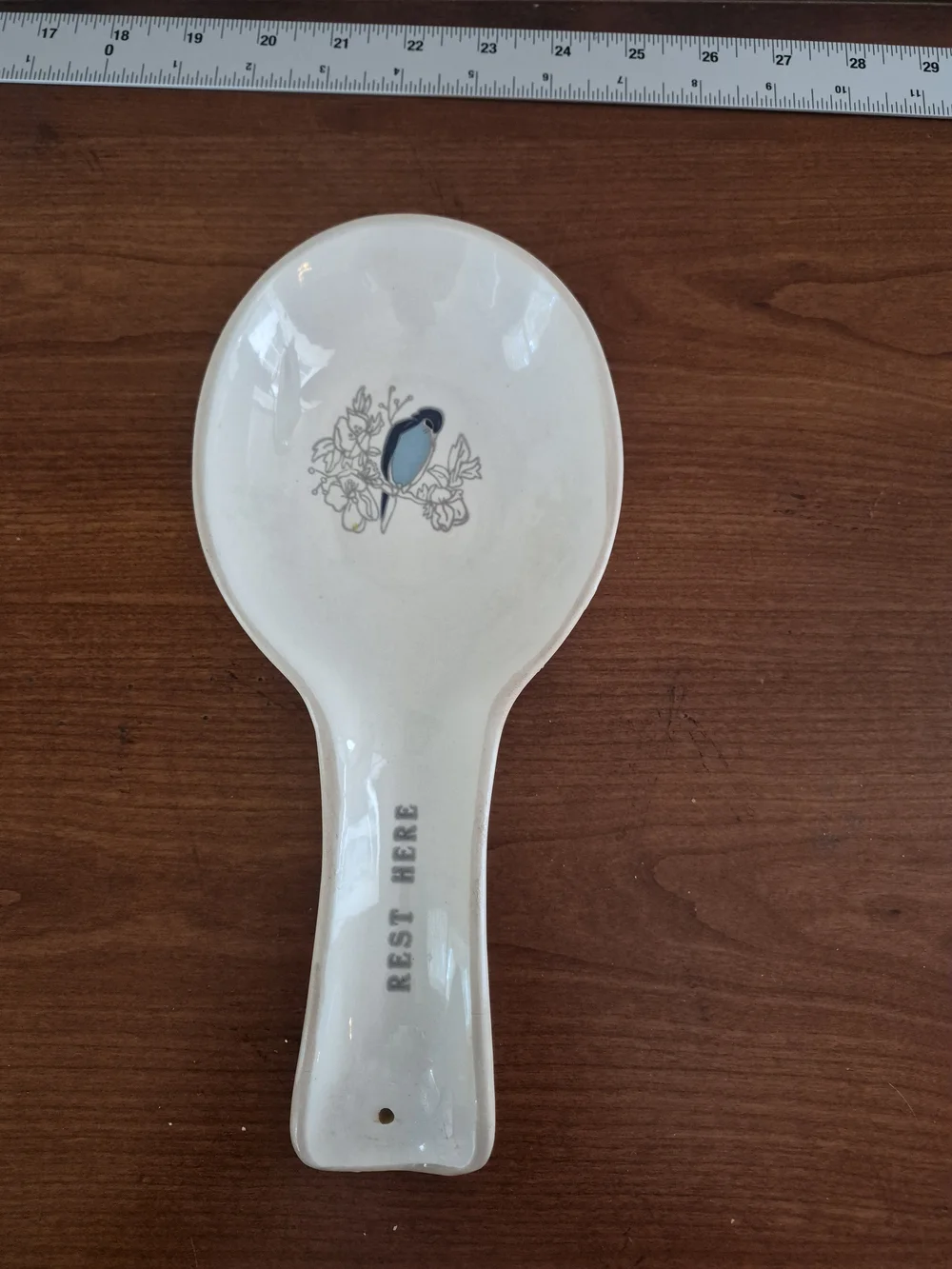 Shabby Chic White Spoon Rest with Blue Bird Motif